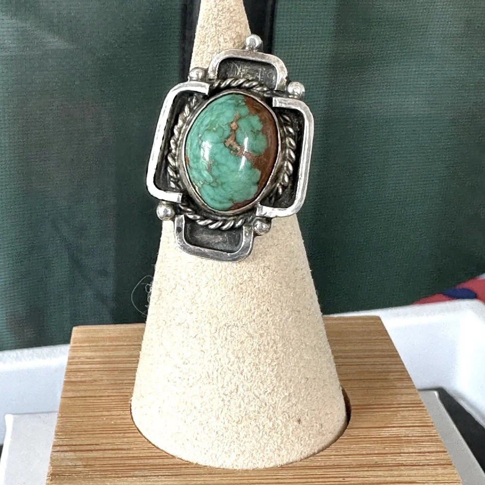 Sterling Silver Turquoise Statement Ring - Green & Brown